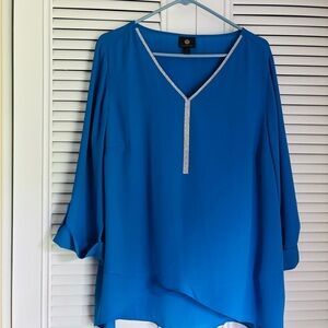 JM Collection Vibrant Blue Blouse with Silver Trim
